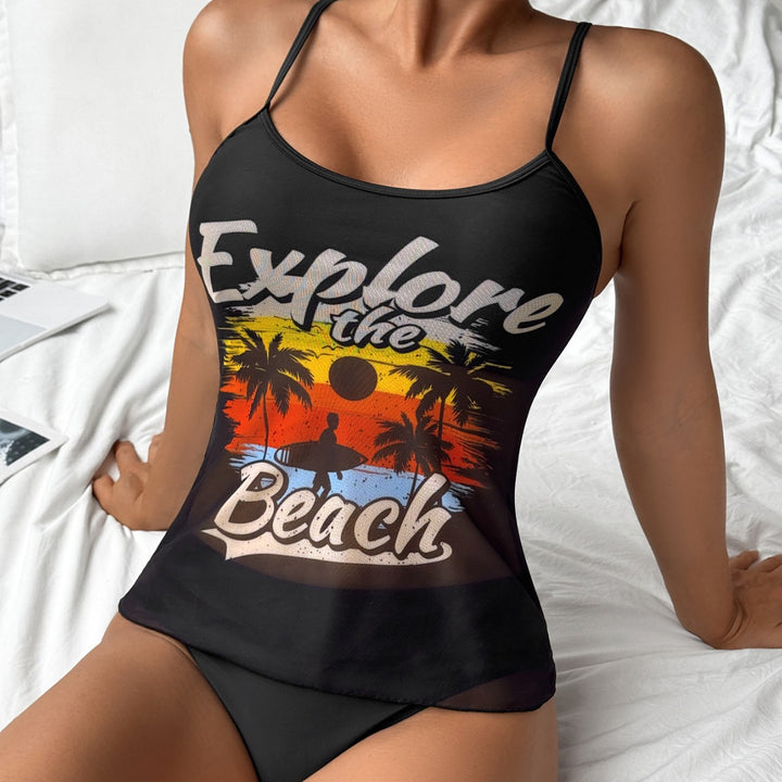 Damen Strandtop mit buntem Grafikdesign und passendem Bikiniunterteil Drune