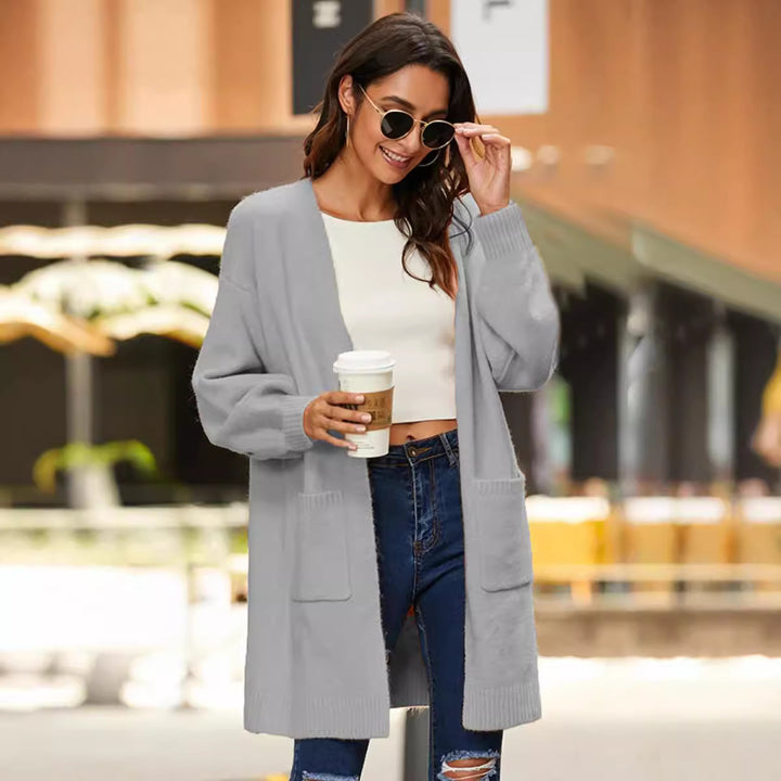 Damen Grobstrick-Cardigan mit tiefen Taschen und weit geschnittenen Ärmeln Drune