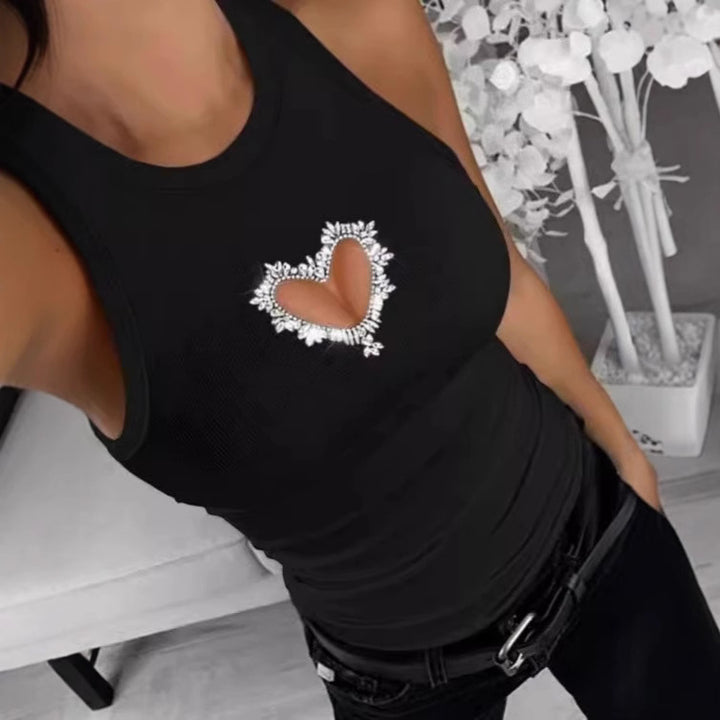 Damen Sportliches Tanktop mit Herz-Ausschnitt und funkelnder Verzierung Drune