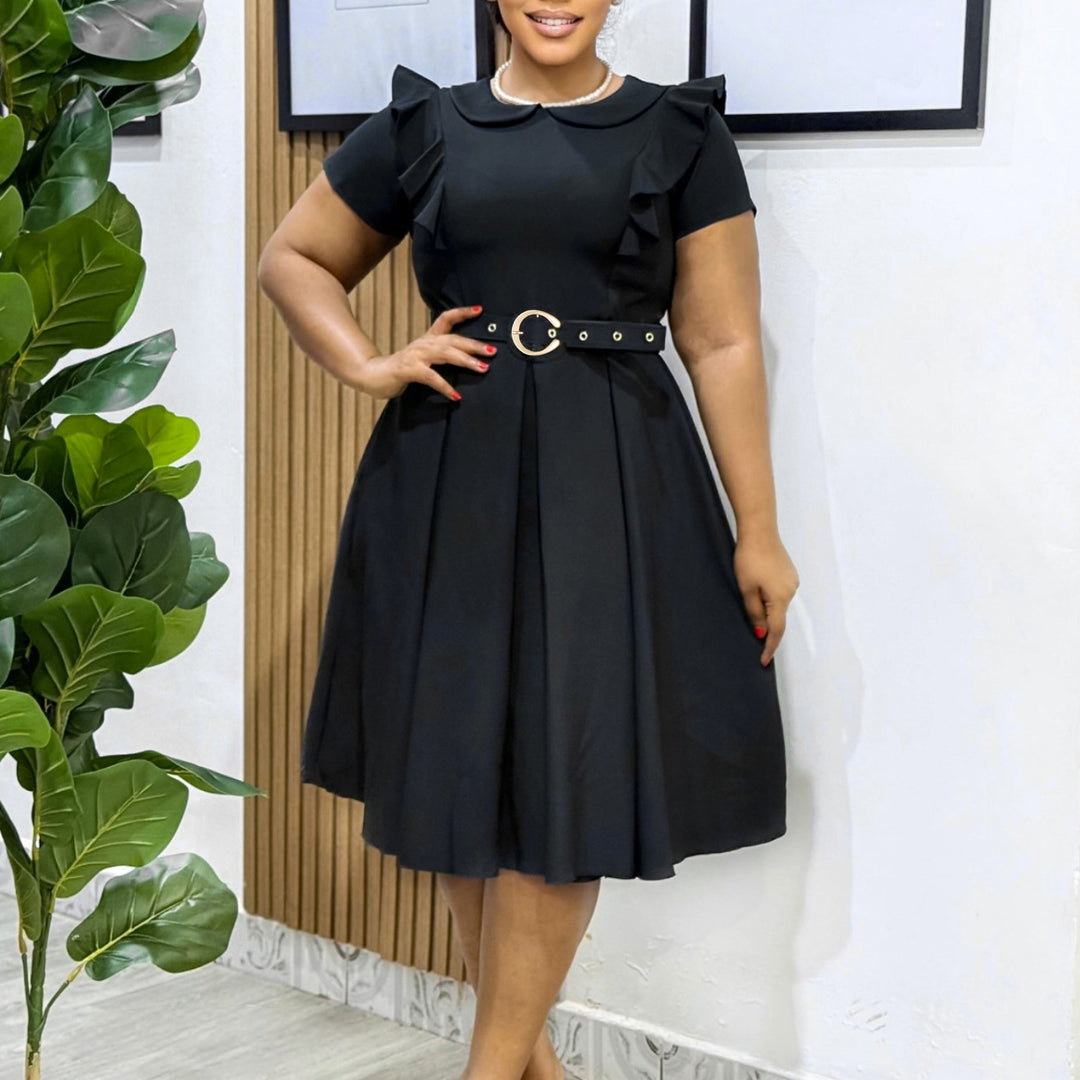 Damen Kleid mit Rüschendetails und tailliertem Gürtel Drune