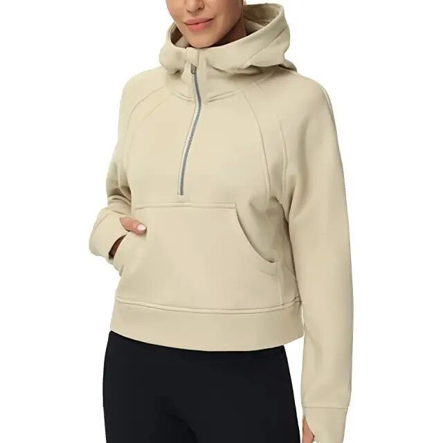 Damen Kapuzenpullover mit halbem Reißverschluss und praktischer Kängurutasche Drune