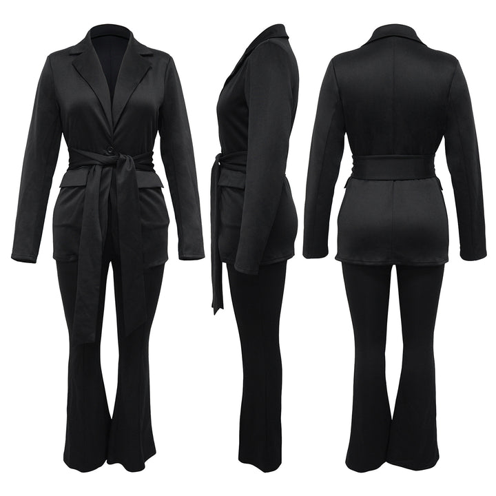 Damen Elegantes Blazer und Hose Ensemble mit Taillengürtel Drune