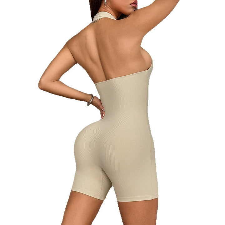 Damen Sportlicher Jumpsuit mit tiefem V-Ausschnitt und figurbetontem Schnitt Drune
