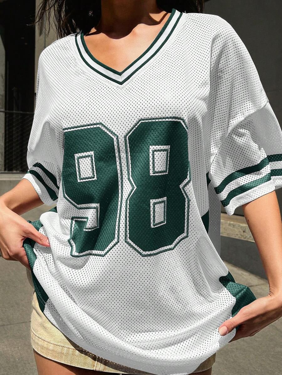 Damen Sportliches Fußballtrikot mit luftiger Netzstruktur und V-Ausschnitt Drune