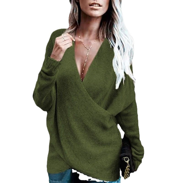 Damen Eleganter Wickelpullover mit weichem Strick und tiefem V-Ausschnitt Drune