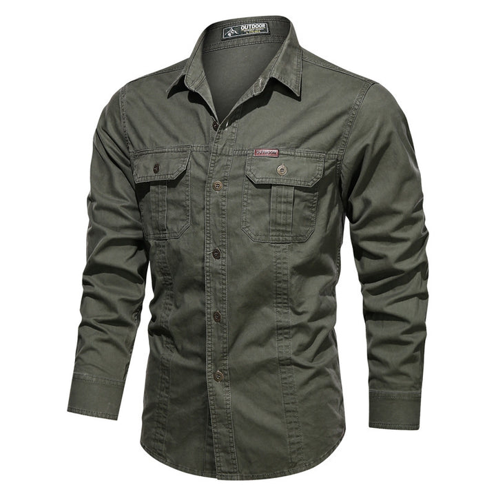 Herren nan robustes langärmliges Outdoorhemd aus Baumwoll-Twill mit aufgesetzten Klappentaschen und verdeckter Knopfleiste Drune