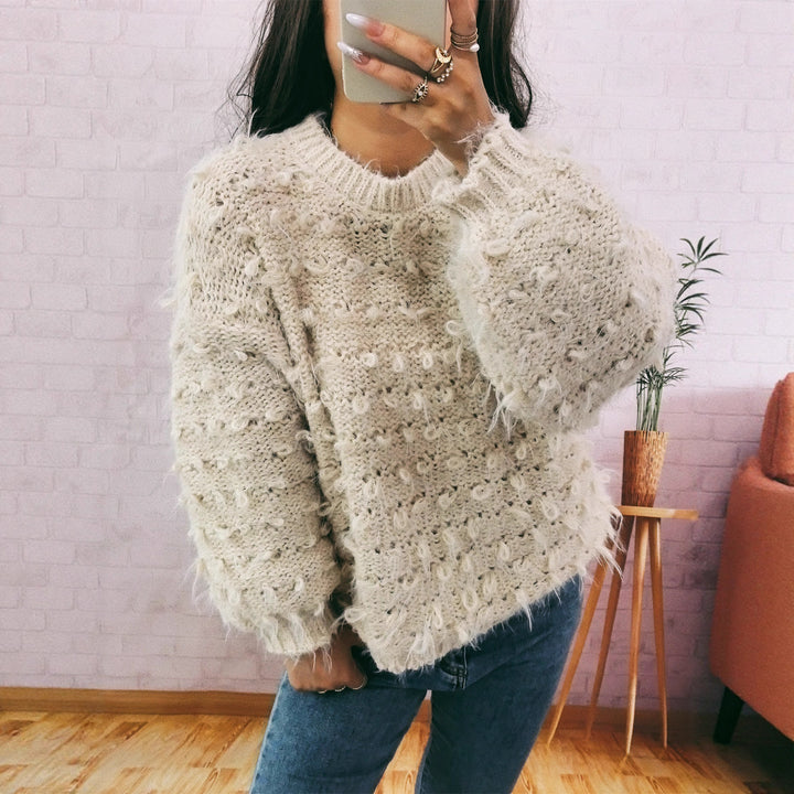 Damen lässiger Oversized-Pullover aus strukturiertem Material mit einzigartigem Design Drune