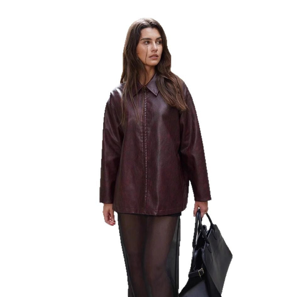 Damen lässige Kunstlederjacke mit strukturiertem Design Drune