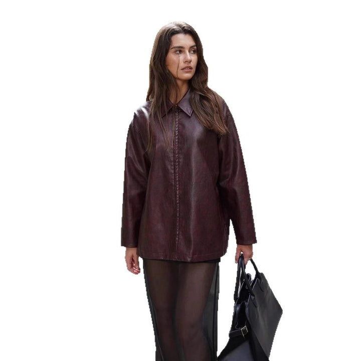 Damen lässige Kunstlederjacke mit strukturiertem Design Drune
