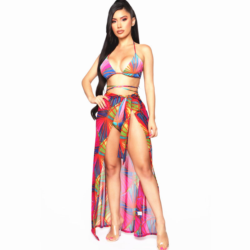 Damen Bikini mit Wickelrock und buntem Muster Drune