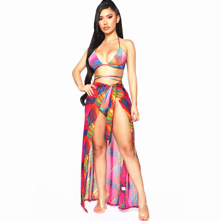 Damen Bikini mit Wickelrock und buntem Muster Drune