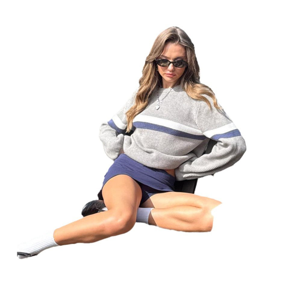 Damen lässiger Pullover mit strukturiertem Strickmuster und modischen Farbakzenten Drune