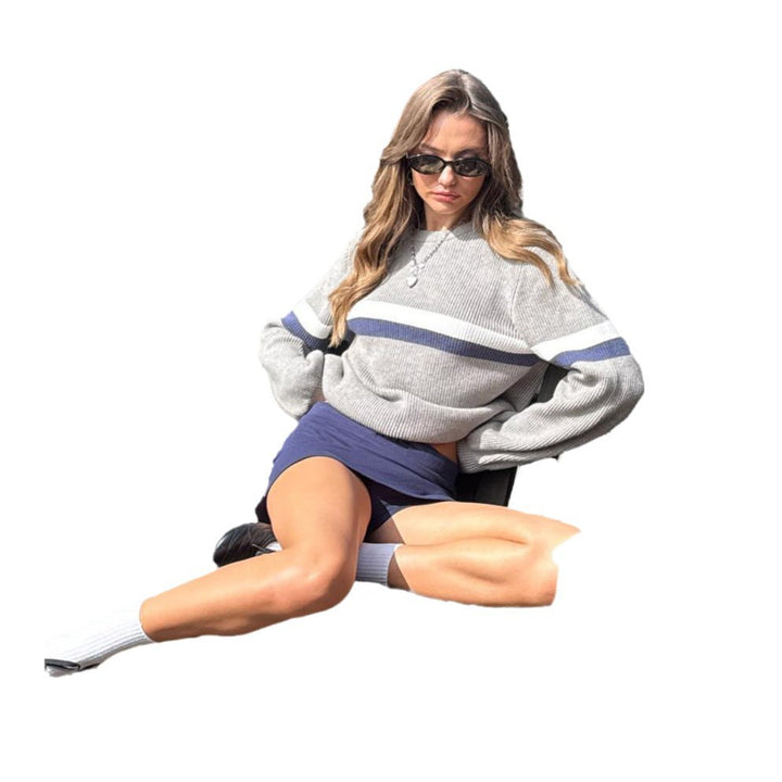 Damen lässiger Pullover mit strukturiertem Strickmuster und modischen Farbakzenten Drune