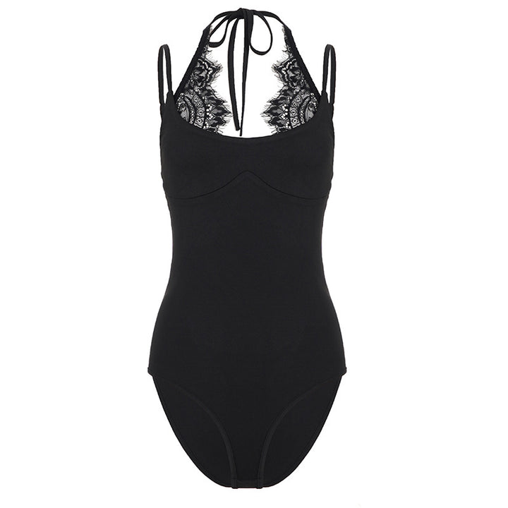Damen Badeanzug mit elegantem Spitzeneinsatz und halterförmigem Design Drune
