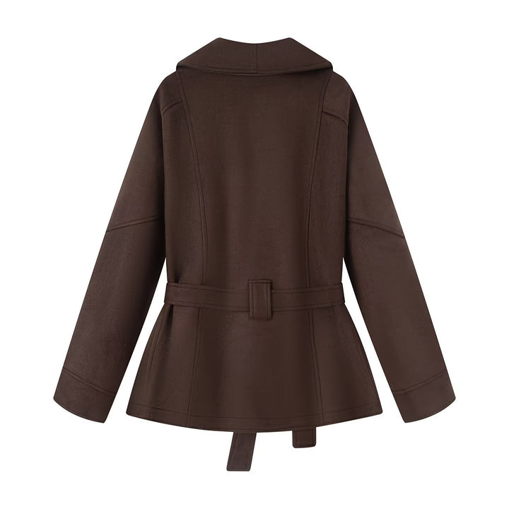 Damen elegante weiche Jacke im Stil eines Blazers mit Taillengürtel Drune