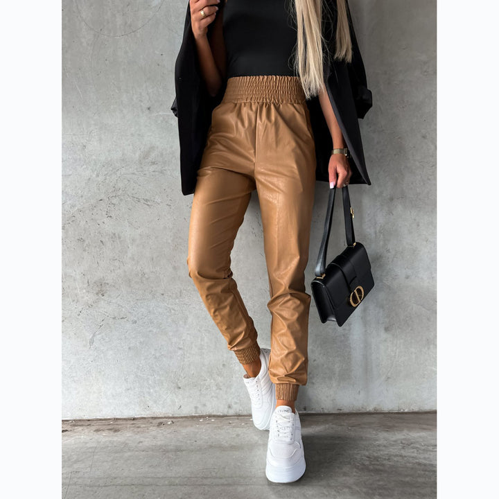 Damen Kunstleder-Hose mit elastischem Bund und schmalem Schnitt Drune