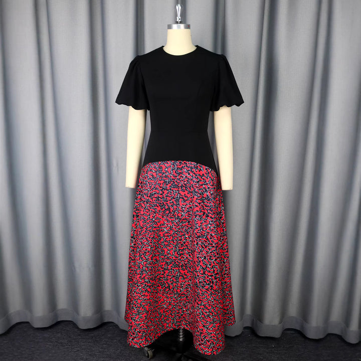 Damen Elegantes Maxikleid mit grafischem Muster und Puffärmel Drune
