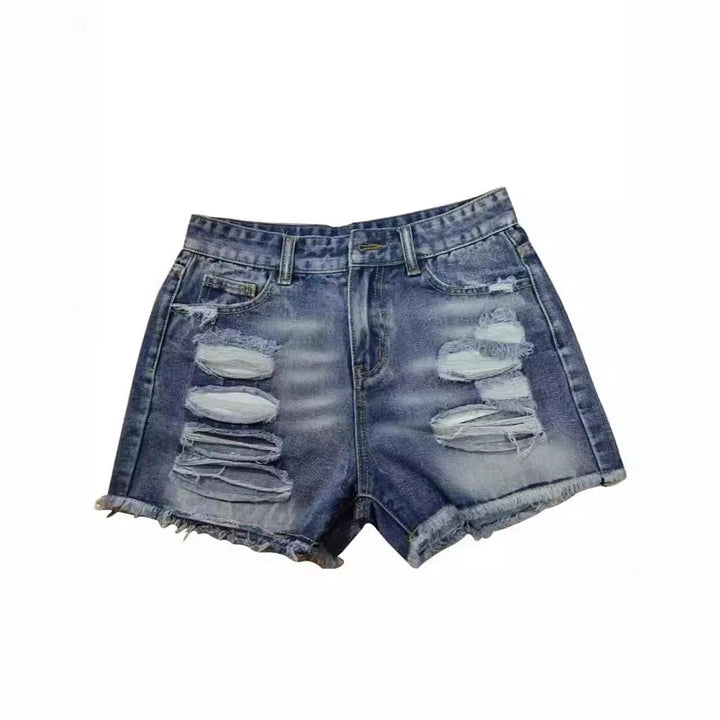 Damen trendige Destroyed Denim-Shorts mit ausgefransten Säumen und modischen Rissdetails Drune