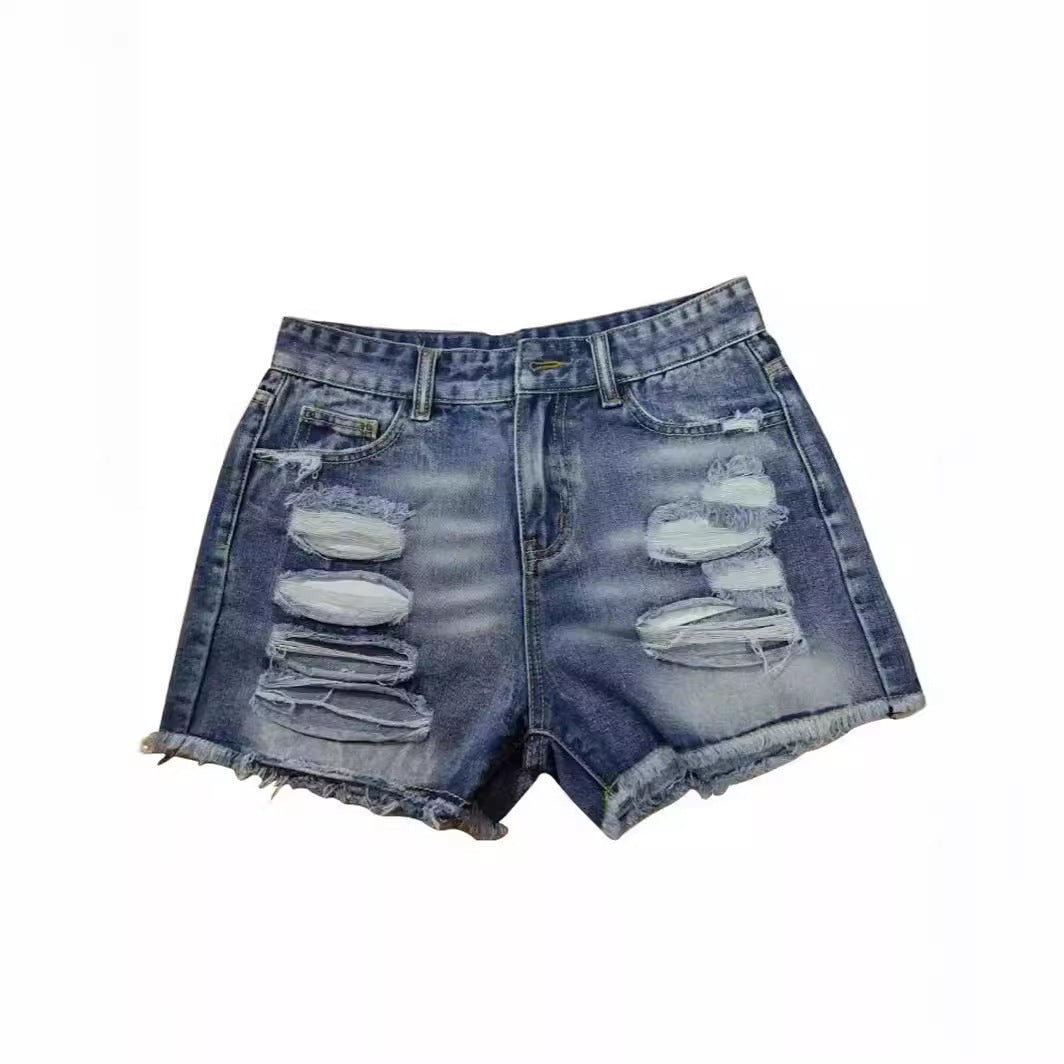 Damen Destroyed Denim-Shorts im modernen Look mit Fransen Drune