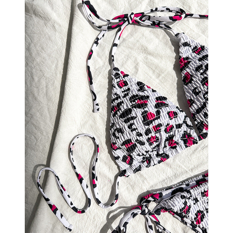 Damen Bunt gemusterter Triangel-Bikini mit verspielten Schnürungen Drune