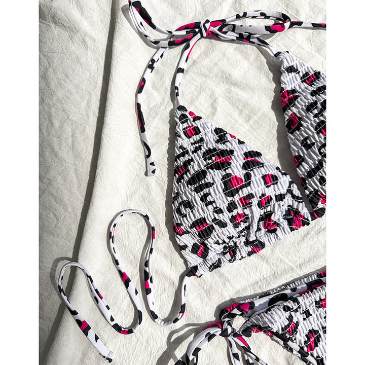 Damen Bunt gemusterter Triangel-Bikini mit verspielten Schnürungen Drune