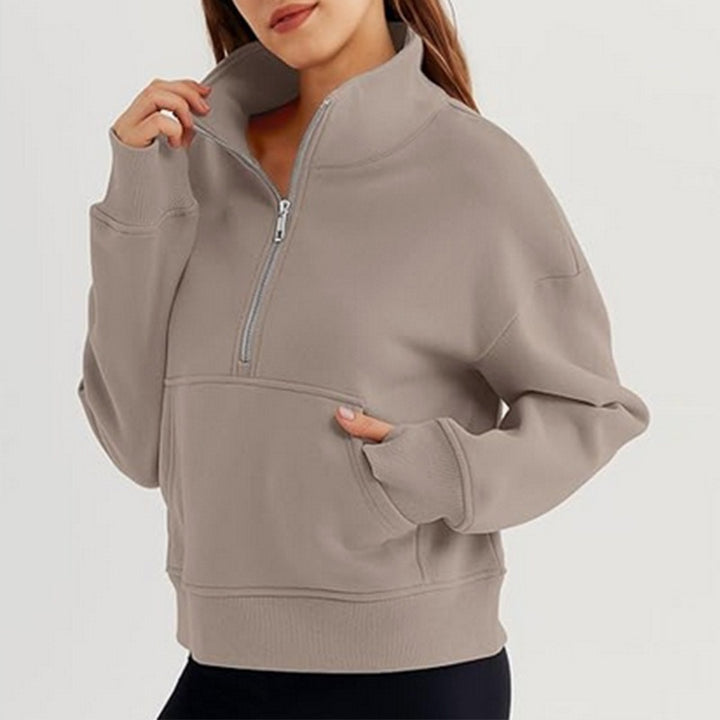 Damen lässiger Pullover mit hohem Kragen und kurzer Reißverschluss Drune