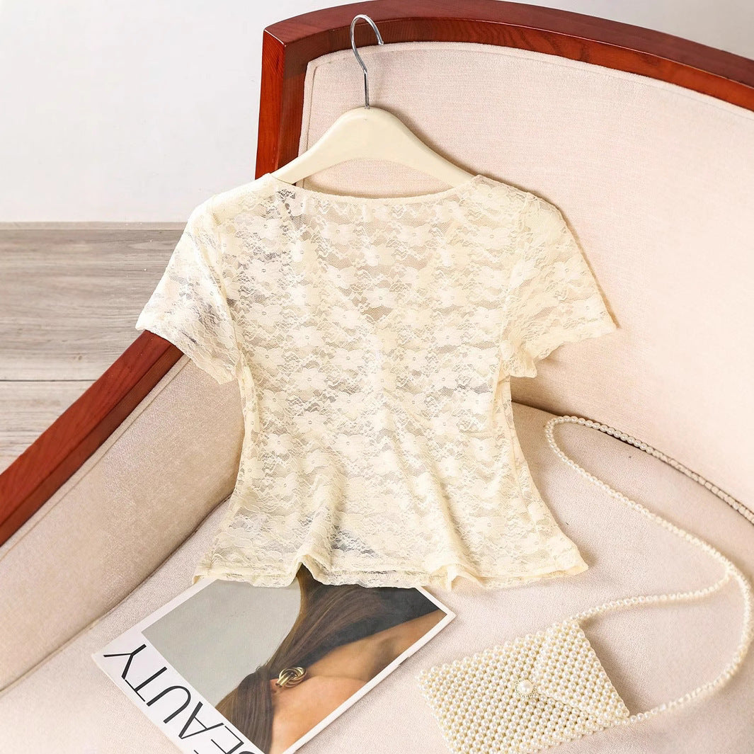 Drune – Feminines Damen-Spitzentop, mit Dekorativen Rüschendetails