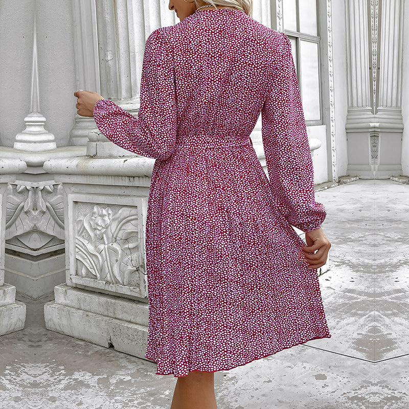 Damen Blümchen-Wickelkleid mit Rüschendetails und elastischem Taillenzug Drune