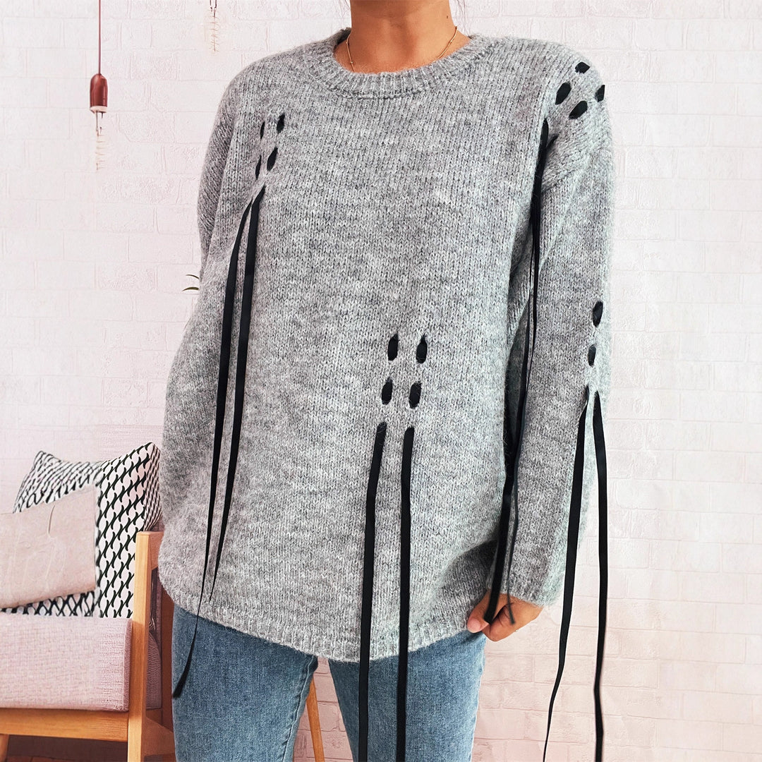 Damen modischer Oversize-Pullover mit einzigartigen Schnürdetails Drune