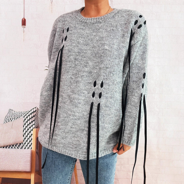 Damen modischer Oversize-Pullover mit einzigartigen Schnürdetails Drune