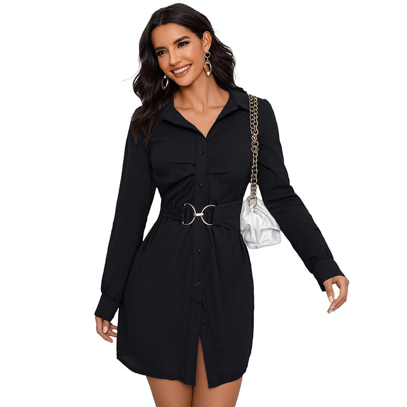 Damen Hemdblusenkleid mit dekorativem Gürtel und elegantem Schnitt Drune