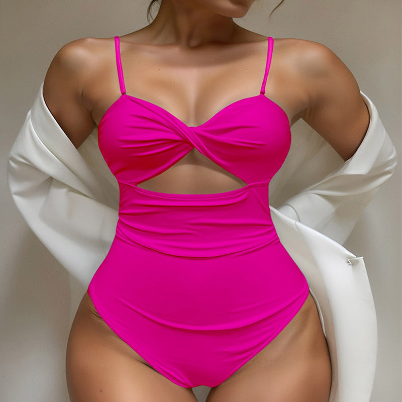 Damen Einteiler Badeanzug mit modischem Cut-Out und verstellbaren Trägern Drune