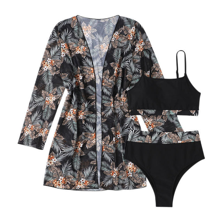 Damen Bikiniset mit floralem Kimono und modischen Details Drune