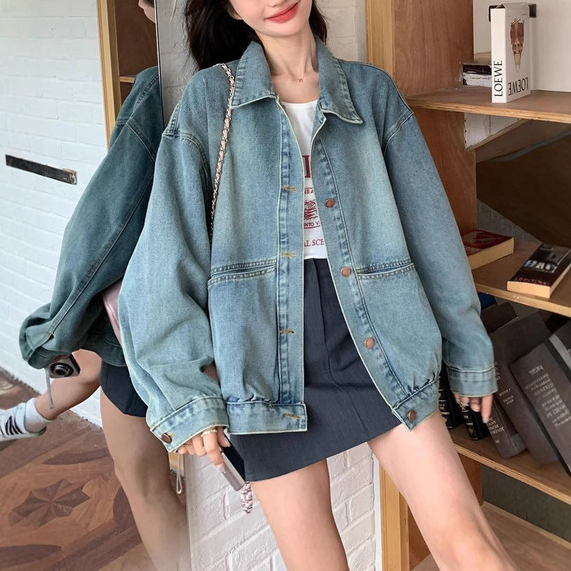 Damen lässige Oversized-Jeansjacke Drune