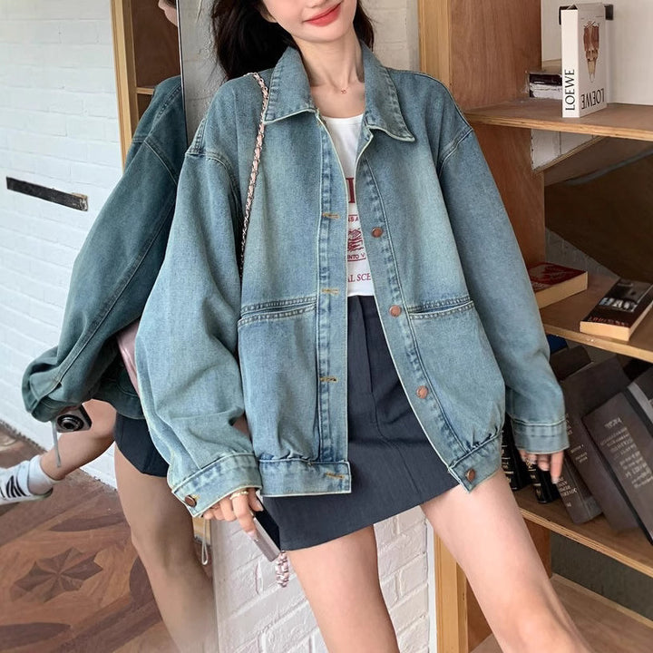 Damen lässige Oversized-Jeansjacke Drune