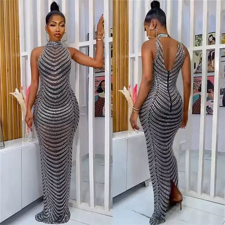 Damen Glamouröses Pailletten-Maxikleid mit figurbetontem Schnitt und schickem Rückenausschnitt Drune