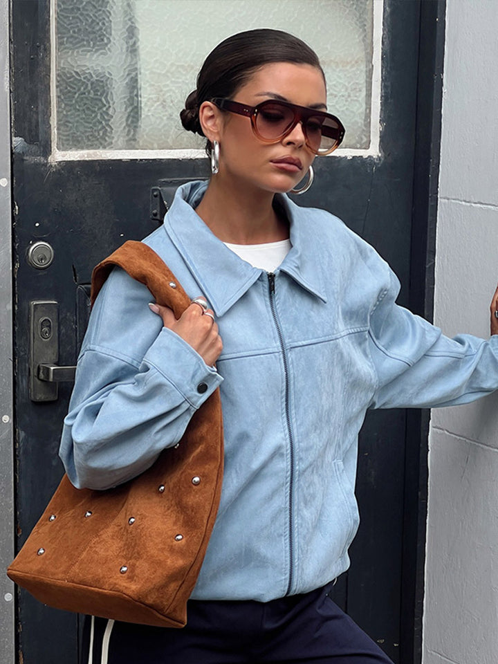 Damen lässige Kunstlederjacke mit modernem Schnitt und praktischen Taschen Drune