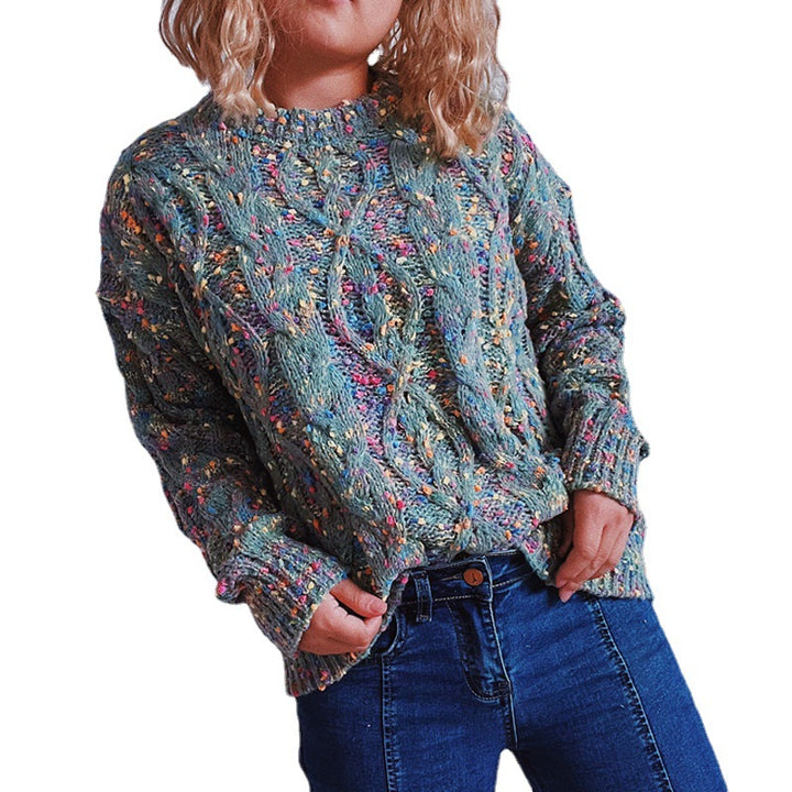 Damen Grob gestrickter Pullover mit buntem Strickmuster Drune