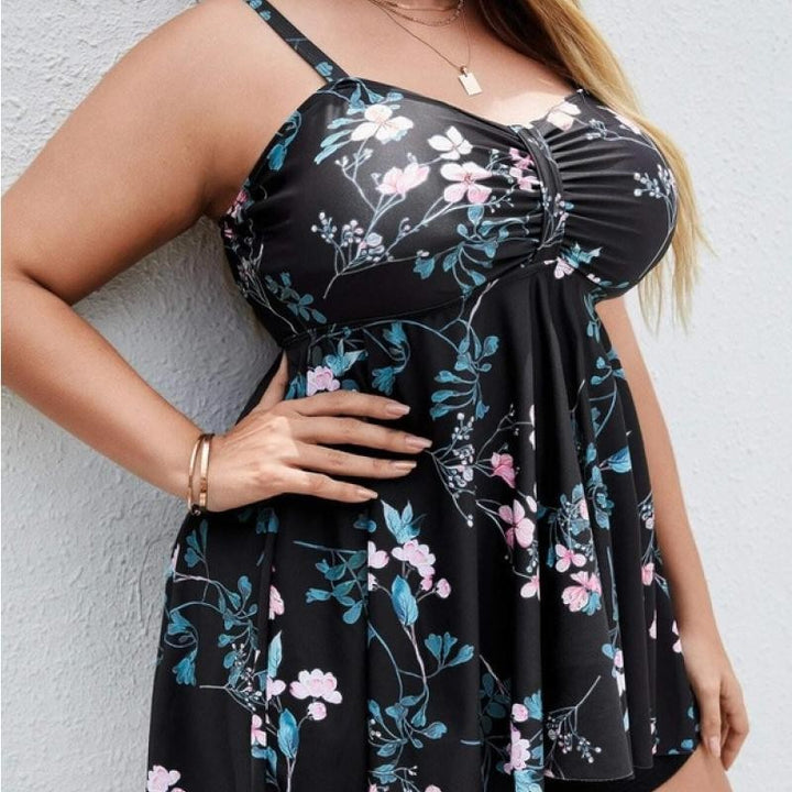 Damen Sportliches Tankini-Set mit floralem Oberteil und Shorts Drune