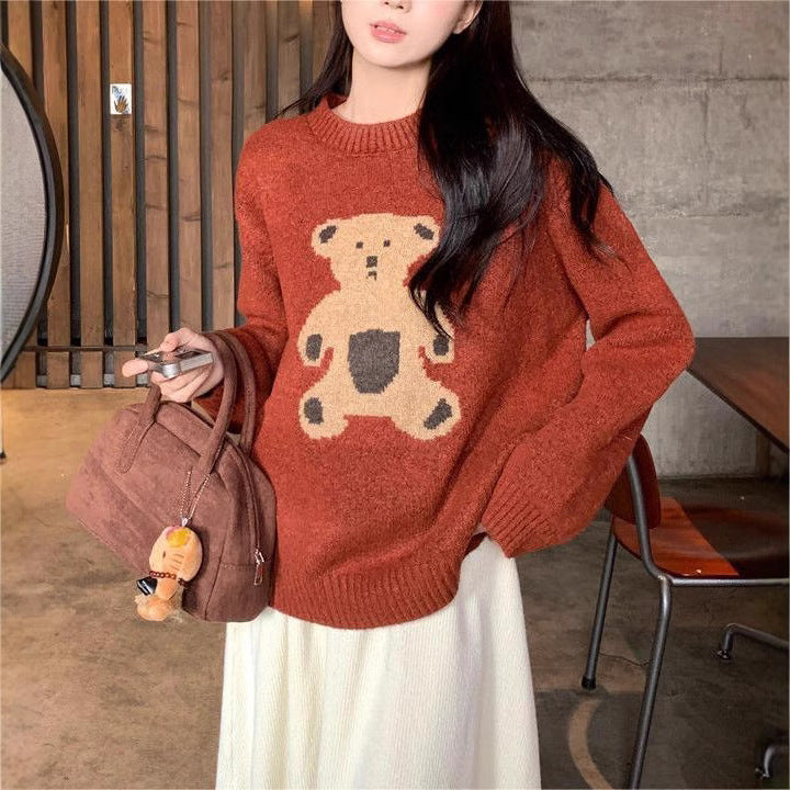 Damen Strickpullover mit bärigem Motiv Drune