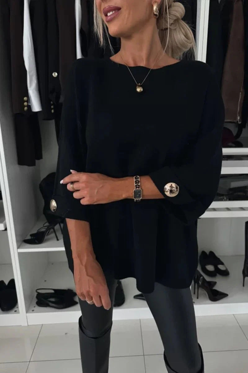Damen modischer oversized Pullover mit eleganten Knopfdetails Drune