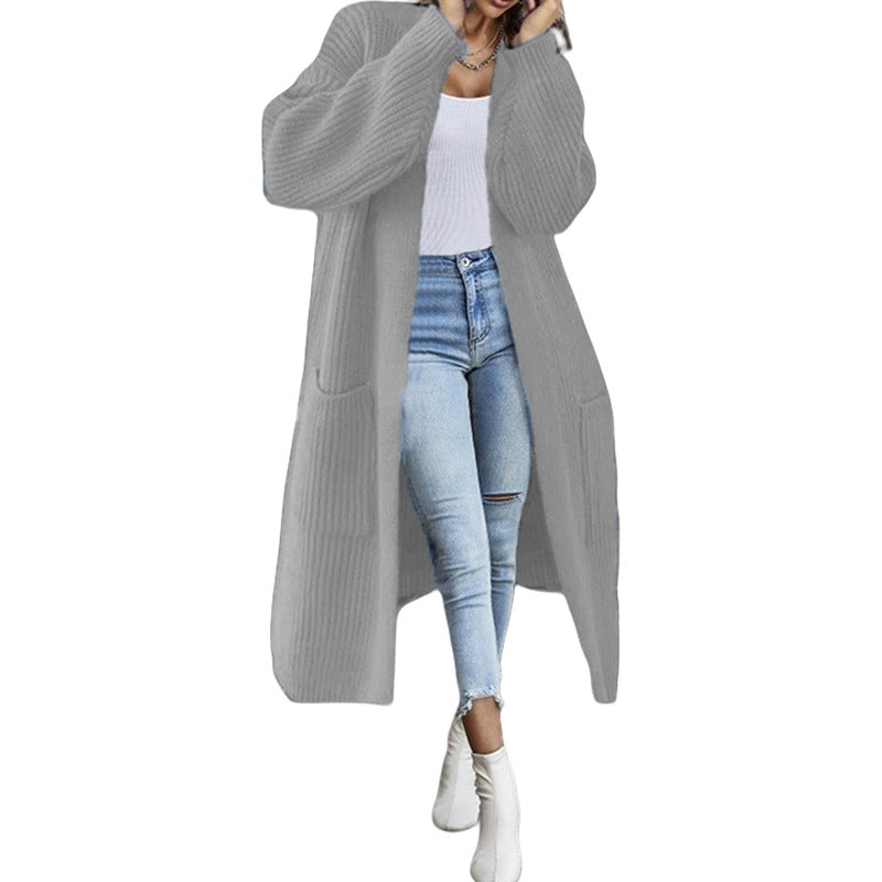 Damen Grobstrick-Cardigan mit Taschen und offenem Frontdesign Drune