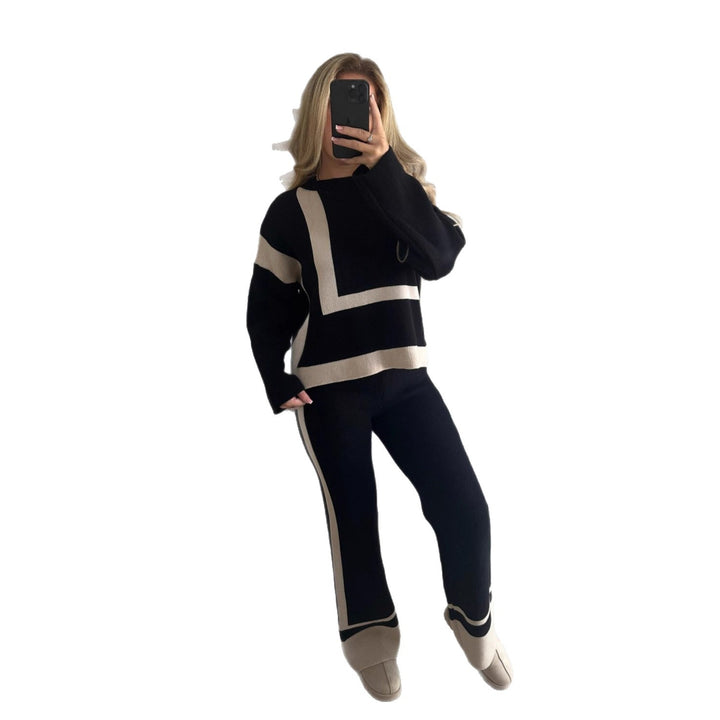 Damen lässiges Strick-Loungewear-Set mit geometrischem Muster Drune
