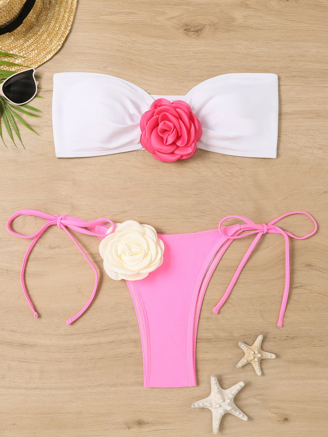 Damen Bikiniset mit romantischen Blumenapplikationen Drune