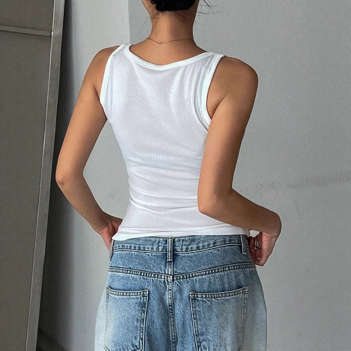 Damen Tanktop mit modernem Quadrat-Ausschnitt und fein geripptem Material Drune