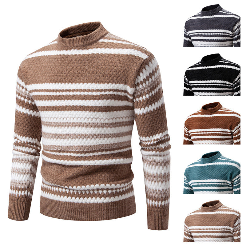 Herren gestreifter Strickpullover mit hohem Stehkragen und weicher Textur Drune