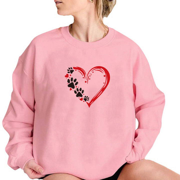Damen Sweatshirt mit kreativem Herz- und Pfotendesign Drune