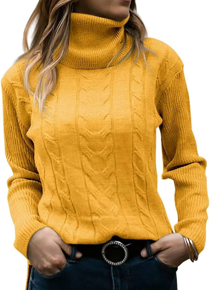 Damen Strickpullover mit hohem Kragen und strukturiertem Zopfmuster Drune