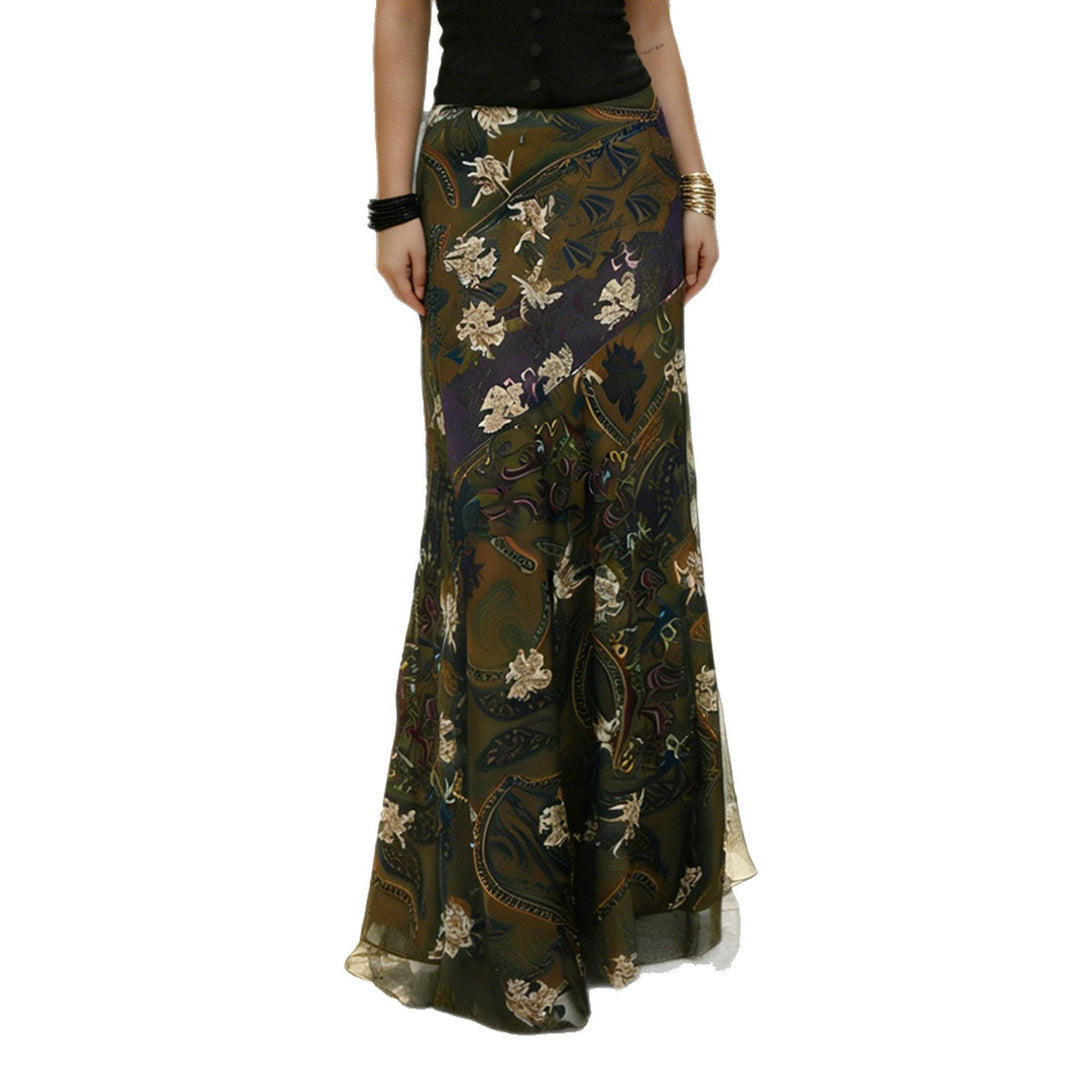 Damen Langer, eleganter Rock im Vintage-Stil mit floralem Muster und fließendem Schnitt Drune