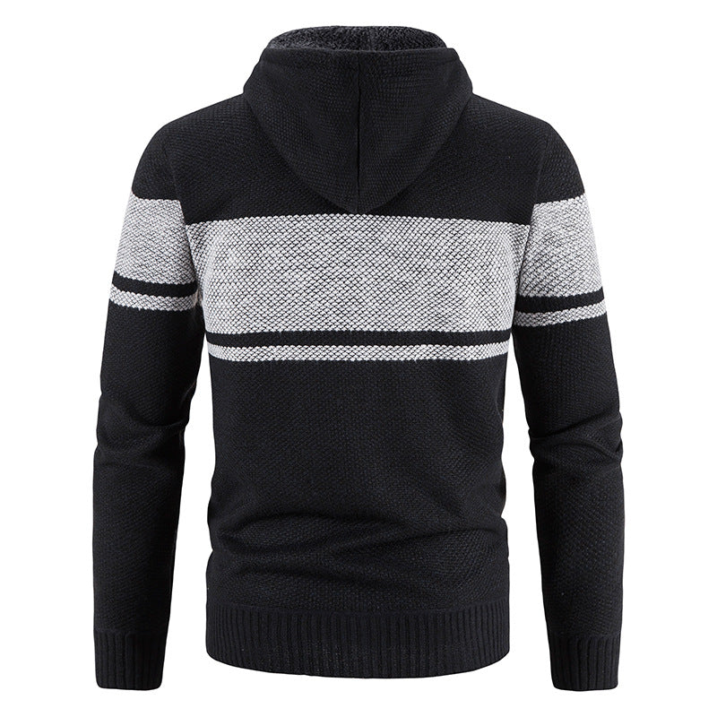 Herren nan gefütterte Strick-Kapuzenjacke mit Teddyfutter, durchgehendem Reißverschluss und Kordelzug Drune